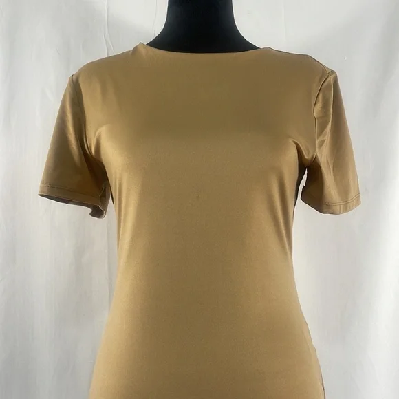 Gianni Bini Short Sleeve, Crew Neck, tan,brown, Bodysuit,Top,Large - Picture 4 of 12